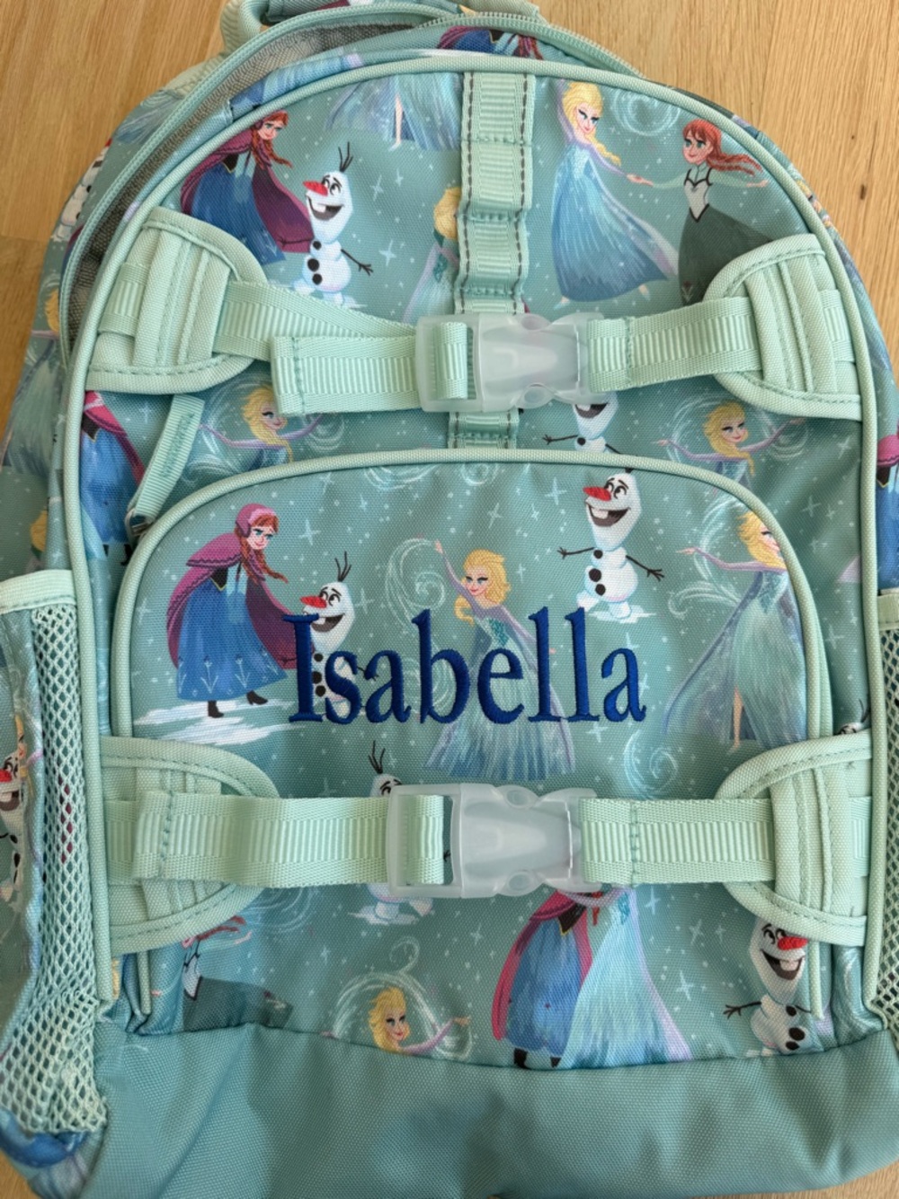 Disney Mint Blue Frozen Character Kids Backpack Large embroidered name Isabella - Picture 10 of 15